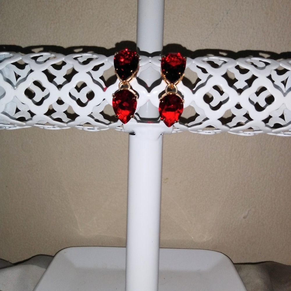Red Crystal Golden Earrings